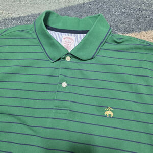 Brooks Brothers Green Striped Polo Shirt Men’s Large Original Fit Supima